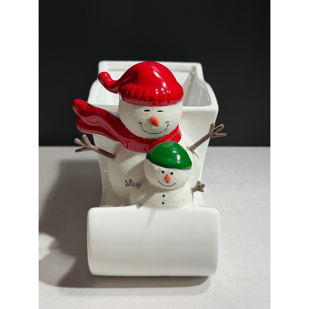 Teleflora Gift Ceramic Snowman Sleigh Planter Candy Dish Christmas Decor White